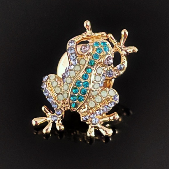 ✨ Gorgeous VTG Rhinestones Frog Pin 🐸 - Picture 1 of 2